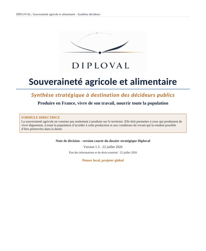 Couverture de la synthèse Souveraineté agricole et alimentaire
