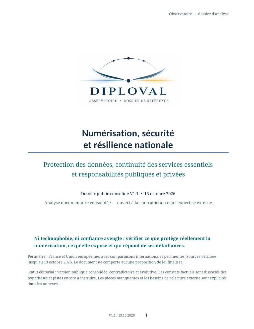Couverture du dossier Numérisation, sécurité et résilience nationale